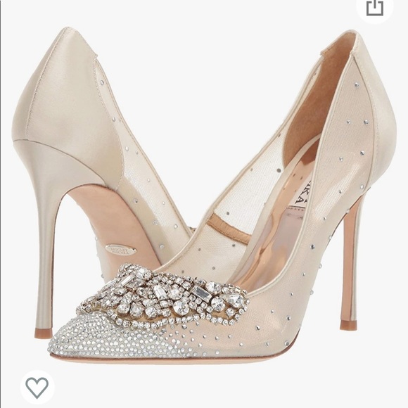 Badgley Mischka Shoes - ✨ Badgley Mischka Quintana Crystal Embellished Pointed Toe Pump In Ivory Satin